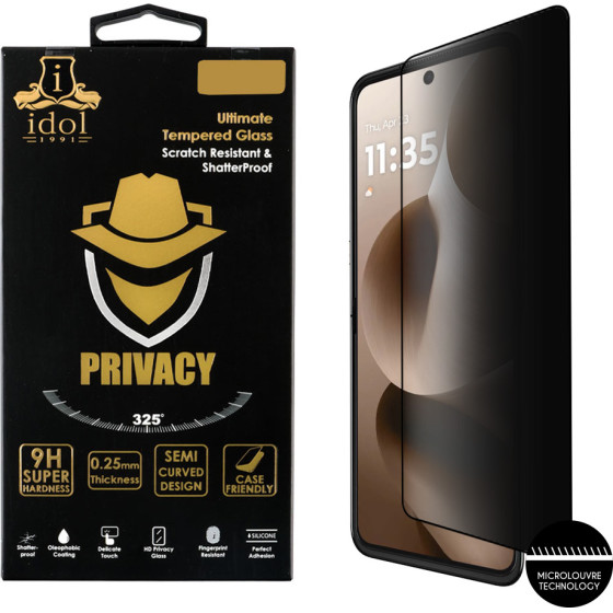 Idol 1991 Tempered Glass Motorola Moto Razr 60 5G 6.9'' 9H 0.25mm Privacy Antispy 3D Semi Curved Edge Glue BLACK