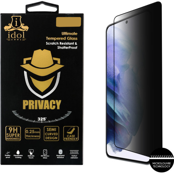Idol 1991 Tempered Glass Samsung S21 5G G991 6.2'' 9H 0.25mm Privacy Antispy Semi Curved Full Glue Finger Unlock BLACK