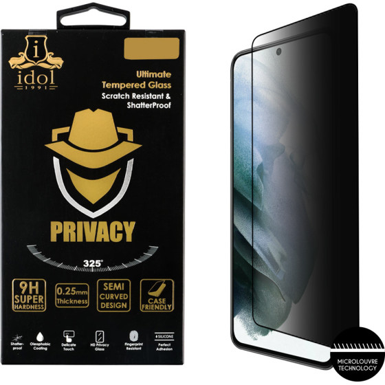 Idol 1991 Tempered Glass Samsung S21 Plus 5G G996 6.7'' 9H 0.25mm Privacy Antispy Semi Curved Full Glue Finger Unlock BLACK