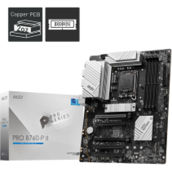 MSI Mb Pro B760-P II, Socket LGA1700 14th/13th/12th Gen CPU, Cs Intel B760, 4 Dimm Sockets DDR5 HDMI/DP, PCI-E Gen 4.0, 2.5G LAN, ATX, 3YW. - (911-7E29-009)