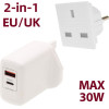 Lamtech 2-IN-1 EU/Uk Charger Usb QC3.0/TYPE-C With Adapter 30W - (LAM980794)