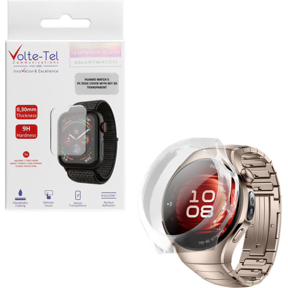 Volte-Tel Tempered Glass Huawei Watch 5 46mm 1.5'' 9H 0.30mm Pc Edge Cover With Key 3D Full Glue Full Cover TRANSPARENT