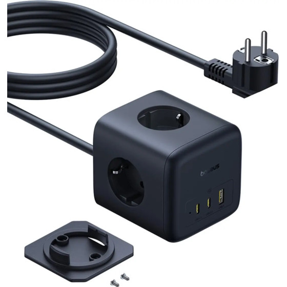 Baseus Enerfill FA11 67W Power Strip, USB-A + USB-C Cube + 3 x Eu Socket 1.5m - Black - (E00082100123-00)