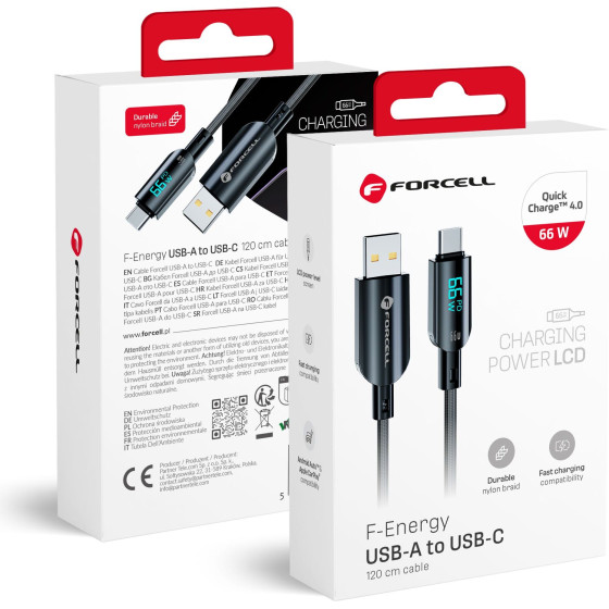 FORCELL F-Energy C272 Cable Usb A To Type C QC4.0 3A 66W Digital 1,2 m black