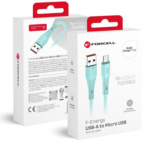 FORCELL F-Energy C341 Cable Usb A To Micro Usb QC3.0 2,4A 18W Silicone 1 m blue