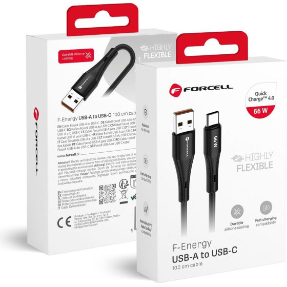 FORCELL F-Energy C342 Cable Usb A To Type C QC4.0 3A 66W Silicone 1 m black