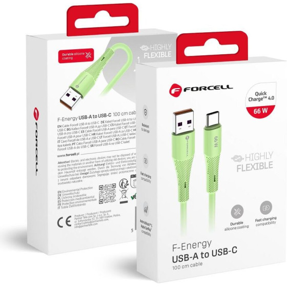 FORCELL F-Energy C342 Cable Usb A To Type C QC4.0 3A 66W Silicone 1 m green
