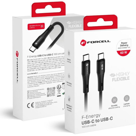 FORCELL F-Energy C344 Cable Type C To Type C QC4.0 Pd 3A 60W Silicone 1 m black