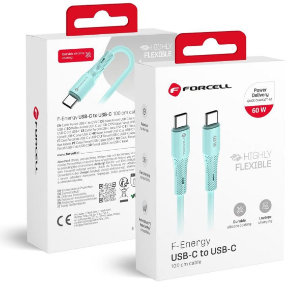 FORCELL F-Energy C344 Cable Type C To Type C QC4.0 Pd 3A 60W Silicone 1 m blue