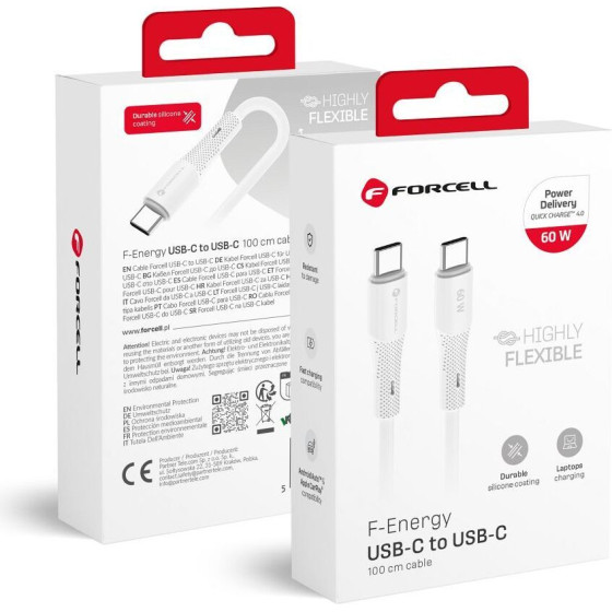 FORCELL F-Energy C344 Cable Type C To Type C QC4.0 Pd 3A 60W Silicone 1 m white