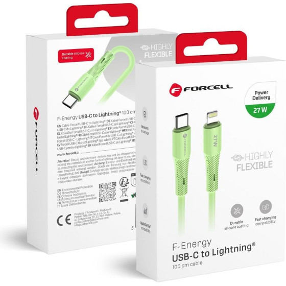 FORCELL F-Energy C346 Cable Type C To Lightning Pd 3A 27W Silicone 1 m green