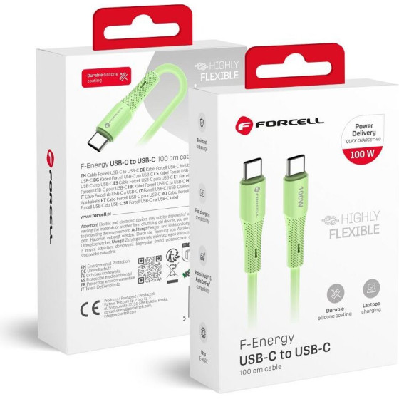 FORCELL F-Energy C347 Cable Type C To Type C QC4.0 Pd 5A 100W Silicone 1 m green