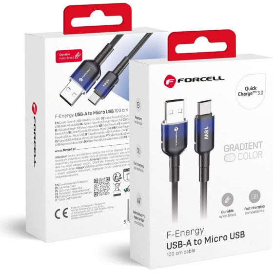 FORCELL F-Energy C351 Cable Usb A To Micro Usb QC3.0 2,4A 18W Gradient 1 m black