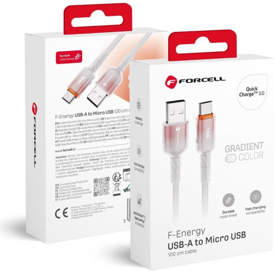 FORCELL F-Energy C351 Cable Usb A To Micro Usb QC3.0 2,4A 18W Gradient 1 m white