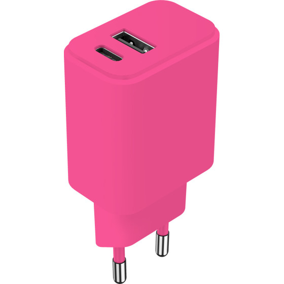 Setty Charger Usb + USB-C 20W LSIM-AC-206 pink
