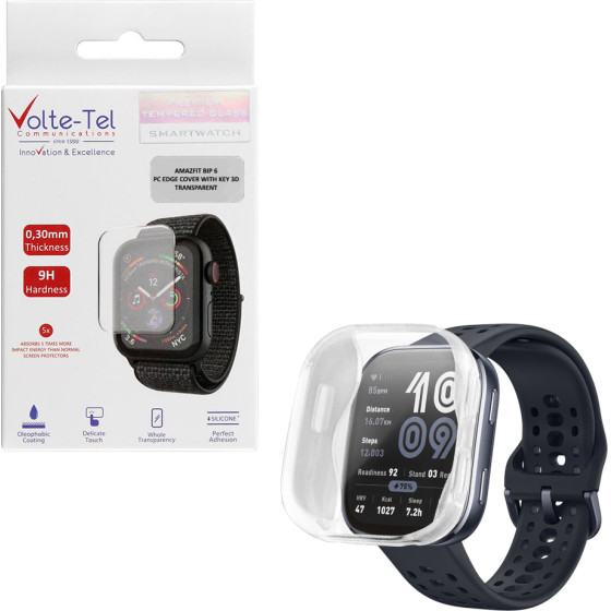 Volte-Tel Tempered Glass Amazfit Bip 6 46mm 1.97'' 9H 0.30mm Pc Edge Cover With Key 3D Full Glue Full Cover TRANSPARENT