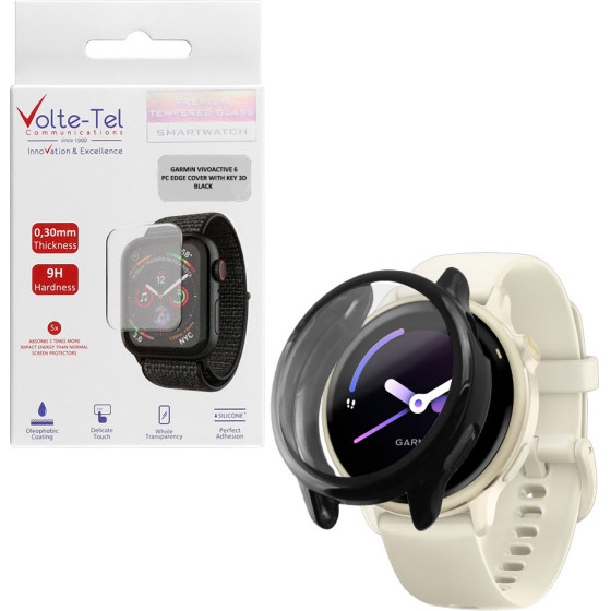 Volte-Tel Tempered Glass Garmin Vivoactive 6 1.2'' 9H 0.30mm Pc Edge Cover With Key 3D Full Glue Full Cover BLACK
