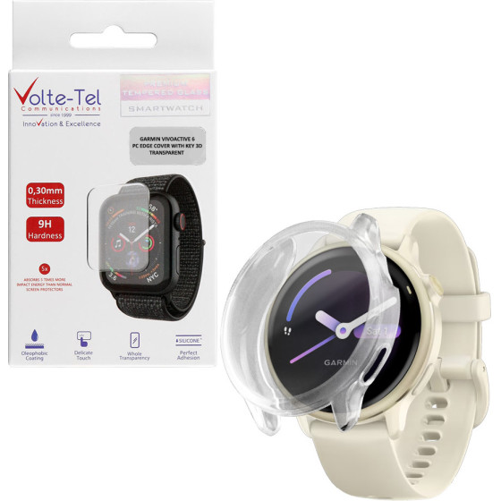 Volte-Tel Tempered Glass Garmin Vivoactive 6 1.2'' 9H 0.30mm Pc Edge Cover With Key 3D Full Glue Full Cover TRANSPARENT