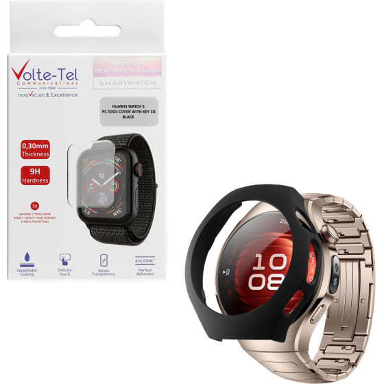Volte-Tel Tempered Glass Huawei Watch 5 46mm 1.5'' 9H 0.30mm Pc Edge Cover With Key 3D Full Glue Full Cover BLACK