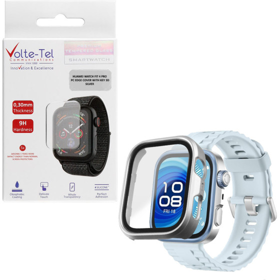 Volte-Tel Tempered Glass Huawei Watch Fit 4 Pro 45mm 1.82'' 9H 0.30mm Pc Edge Cover With Key 3D Full Glue Full Cover SILVER
