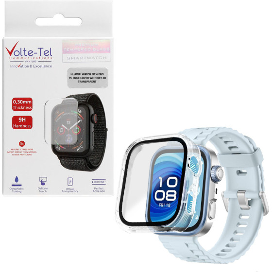 Volte-Tel Tempered Glass Huawei Watch Fit 4 Pro 45mm 1.82'' 9H 0.30mm Pc Edge Cover With Key 3D Full Glue Full Cover TRANSPARENT