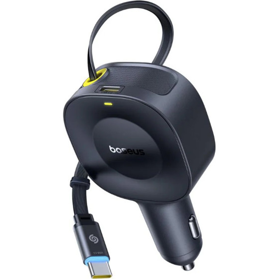 Baseus - Car Charger Primetrip VR2 (C0206400) - With Retractable Cable, 2 x Type-C, 30W - Black