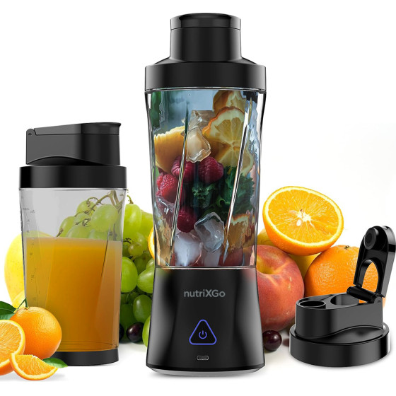 Techsuit - Portable Blender Nutrixgo (BP1) - With Type-C Cable, Rechargeable, 700ml, 20000rpm, 6000mAh - Black - (nutriXGo; BP1)