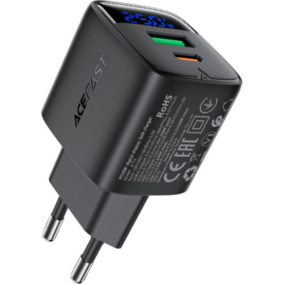 Acefast ��������� �������� Fast Charging 1xUSB-A + 1xUSB-C PD25W QC3.0 Gan �� Led ������� ������ - (A114)