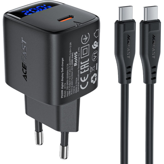 Acefast ��������� �������� Fast Charging USB-C PD20W Gan �� Digital ������� �������� + ������� USB-C �� USB-C ������ - (A113)