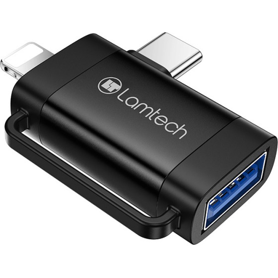 Lamtech 2-IN-1 Portable Adapter IP/USB-C Male To USB2.0 Female Black - (LAM980534)
