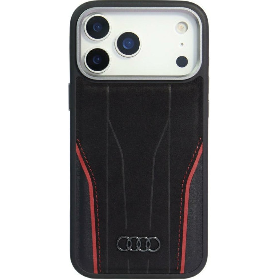 Audi Case R8 Genuine Leather Magsafe For Iphone 17 Pro black-Red - (AU-TPUPCMIP17P-R8/D3-RD)
