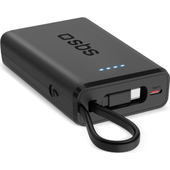 SBS Powerbank 10000 Mah Pd 20W With Integrated Cable Type C Black - (BB10000TCPD20K)