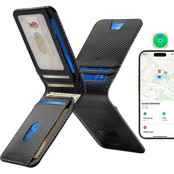 ESR - Classic Geo Card Holder - Vegan Leather Wallet, For 11x Cards & Cash, Find My Function, Rfid Blocking - Carbon Fiber - (2K61402)
