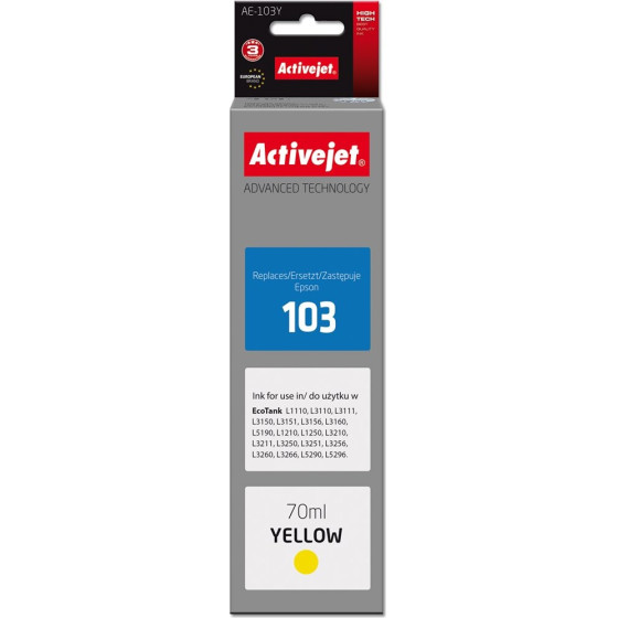 Activejet ink (replacement Epson 103 C13T00S44A; Supreme; 70 ml; yellow) - (AE-103Y)