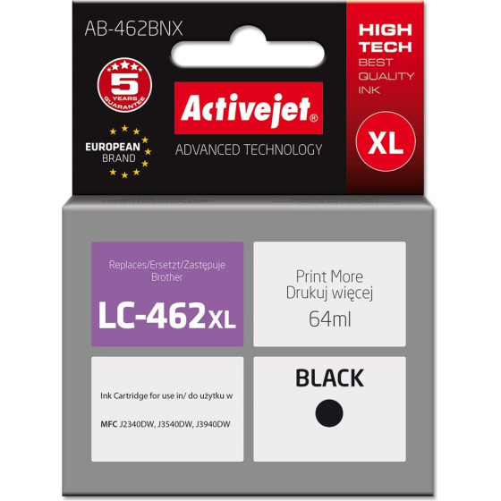 Activejet Ink (replacement for Brother LC-462XLBK; Supreme; 64 ml; black). - (AB-462BNX)