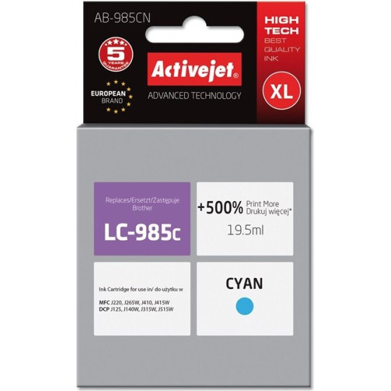 Activejet ink (replacement for Brother LC985C; Supreme; 19.5 ml; cyan) - (AB-985CN)