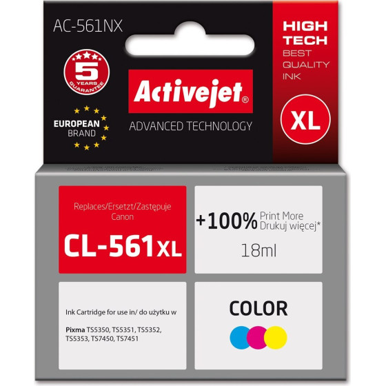 Activejet Ink (replacement for Canon CL-561XL; Supreme; 18 ml; Color: Cyan, Magenta, Yellow) - (AC-561NX)