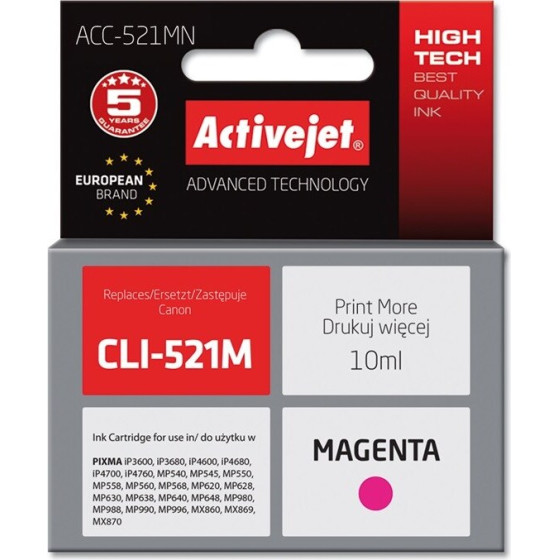 Activejet Ink (replacement for Canon CLI-521M; Supreme; 10 ml; magenta) - (ACC-521MN)