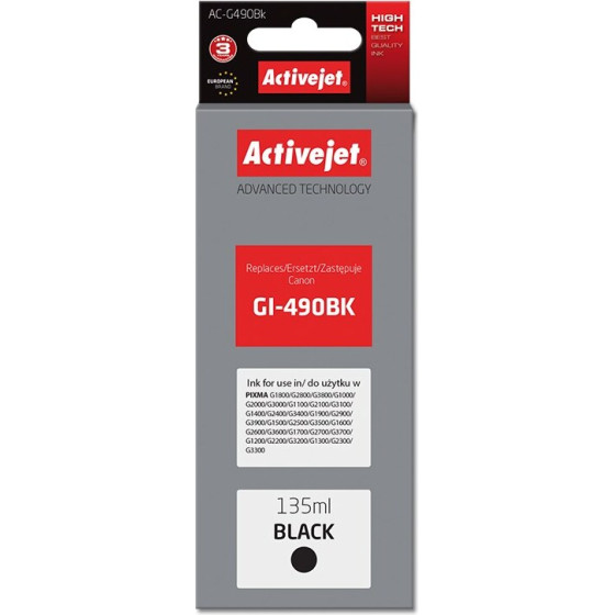 Activejet Ink (replacement for Canon GI-490BK; Supreme; 135 ml; 6000 pages, black) - (AC-G490Bk)