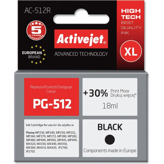 Activejet Ink (replacement for Canon PG-512; Premium; 18 ml; black) - (AC-512R)