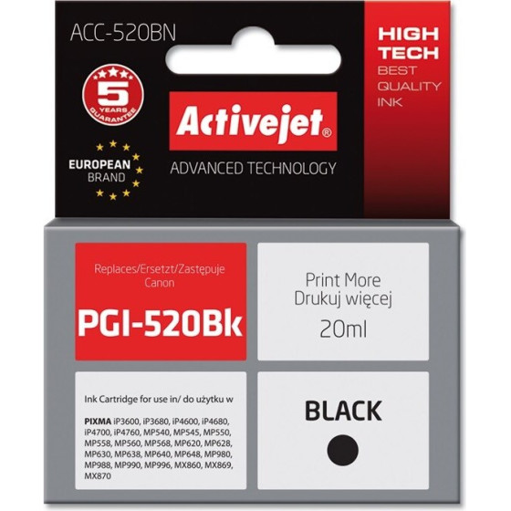 Activejet Ink (replacement for Canon PGI-520BK; Supreme; 20 ml; black) - (ACC-520BN)