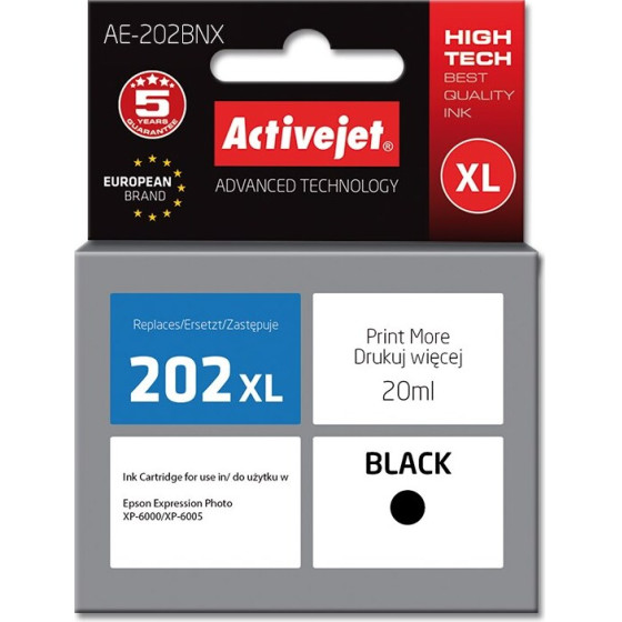 Activejet ink (replacement for Epson 202XL G14010; Supreme; 20 ml; black) - (AE-202BNX)