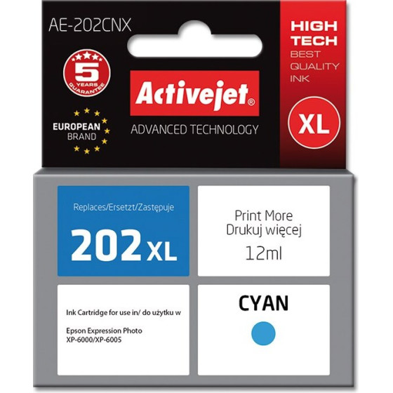 Activejet ink (replacement for Epson 202XL H24010; Supreme; 12 ml; cyan) - (AE-202CNX)