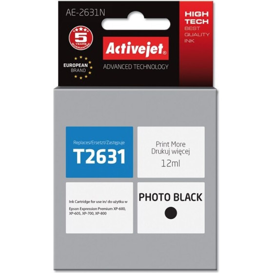 Activejet Ink (replacement for Epson 26 T2631; Supreme; 12 ml; black) - (AE-2631N)