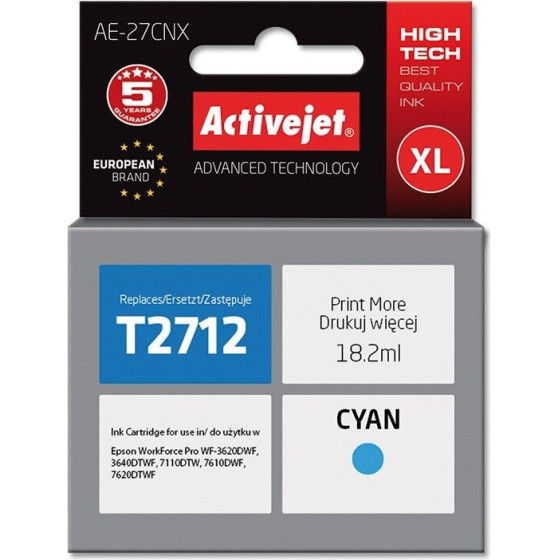Activejet Ink (replacement for Epson 27XL T2712; Supreme; 18 ml; cyan) - (AE-27CNX)