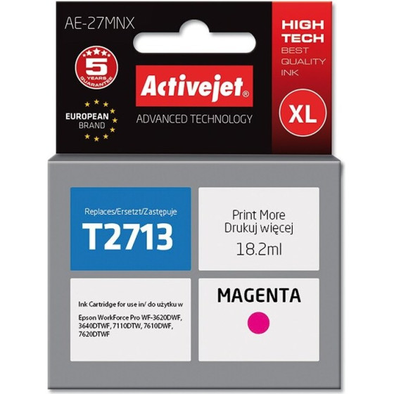 Activejet Ink (replacement for Epson 27XL T2713; Supreme; 18 ml; magenta) - (AE-27MNX)