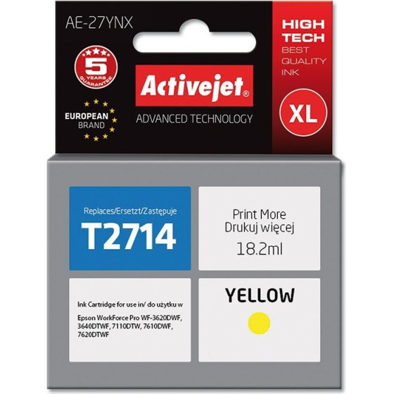 Activejet Ink (replacement for Epson 27XL T2714; Supreme; 18 ml; yellow) - (AE-27YNX)