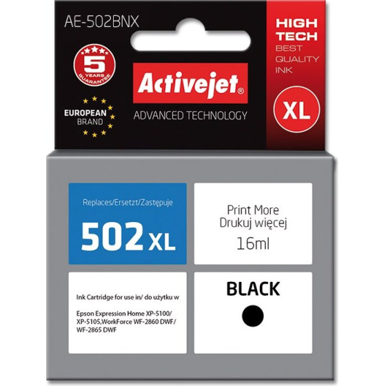 Activejet ink (replacement for Epson 502XL W14010; Supreme; 16 ml; black) - (AE-502BNX)