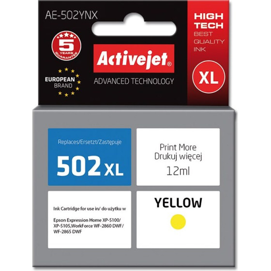 Activejet ink (replacement for Epson 502XL W44010; Supreme; 12 ml; yellow) - (AE-502YNX)