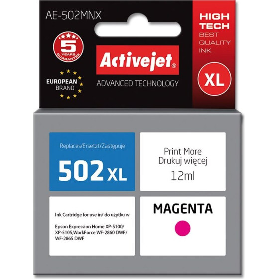 Activejet ink (replacement for Epson 502XL W34010; Supreme; 12 ml; magenta) - (AE-502MNX)